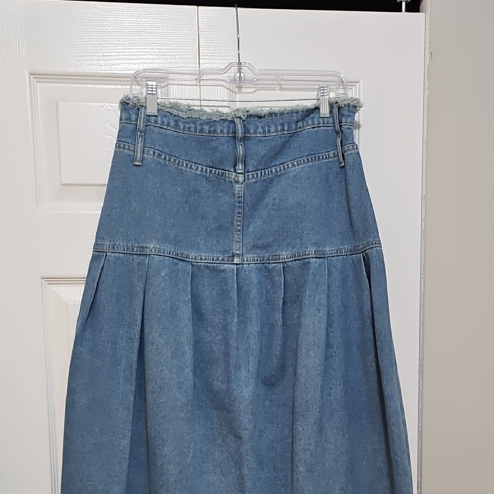 Denim Pleated A-Line Maxi Skirt - Picture 4 of 5